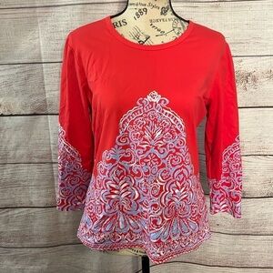 J. McLaughlin Red and White Patterned Top